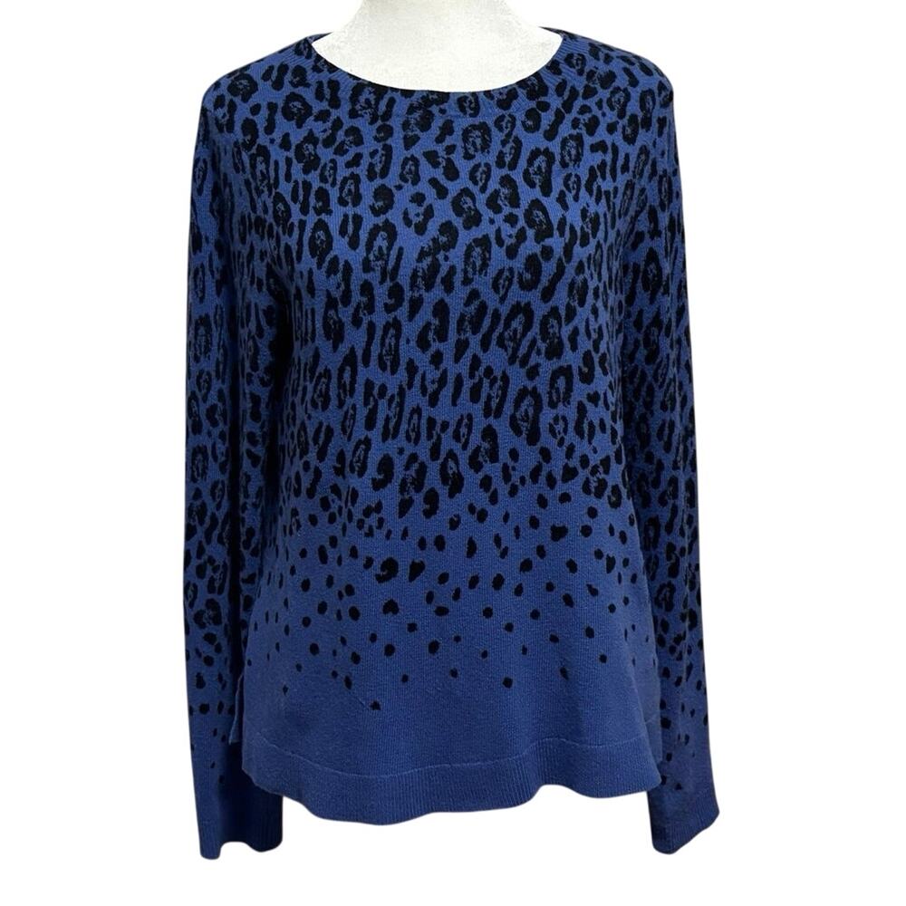 Rebecca Taylor Size M Blue Violet Wildcat Fade Leopard Sweater Wool Cashmere